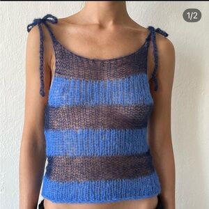 Lolo Crochet Handmade Blue and Black Striped Mohair Top Size XS
